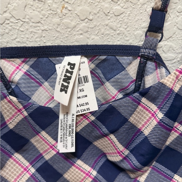 Victoria's Secret PINK | The Cinched Micro Corset Top Size XL Navy Plaid Print - Picture 4 of 5